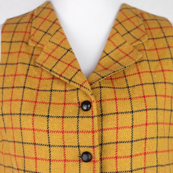 Vintage 90s GAP Mustard Plaid Wool Vest Unisex Medium Holiday Waistcoat - Picture 6 of 16